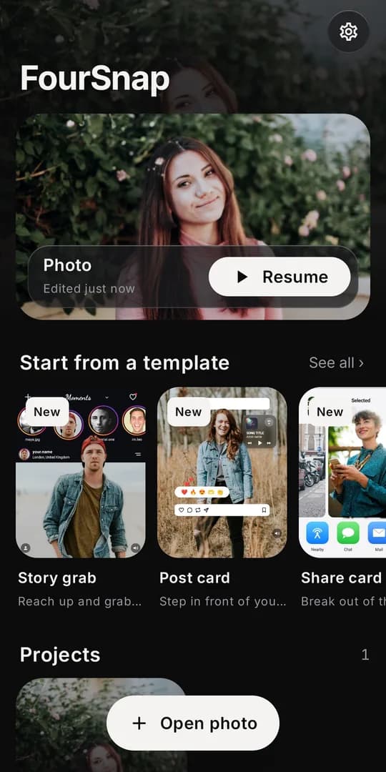 FourSnap Home screen