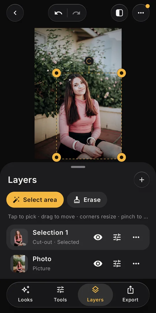 FourSnap Layers screen